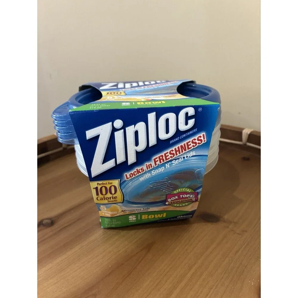 Ziploc Snap 'n Seal Bowls Small Short Round 1¾ Cups 14oz 5-Pack Containers Lids